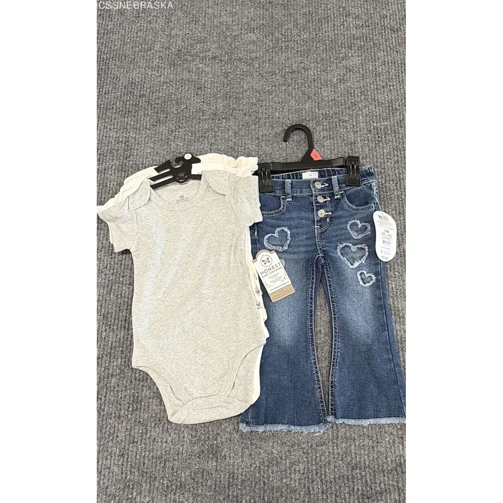 Honest Baby Girl 3pc Clothing Short Sleeve Bodysuit Flared Jeans NWT 12/18 Month